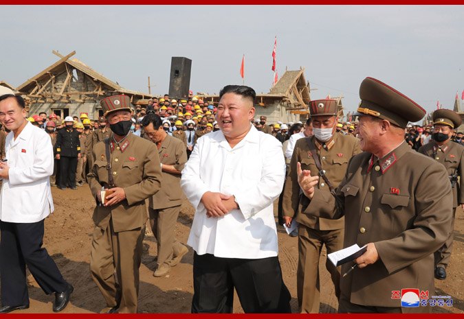 Supreme Leader Kim Jong Un Inspects Reconstruction Site of Flood-Hit Area in Taechong-ri, Unpha County, North Hwanghae Province - Image